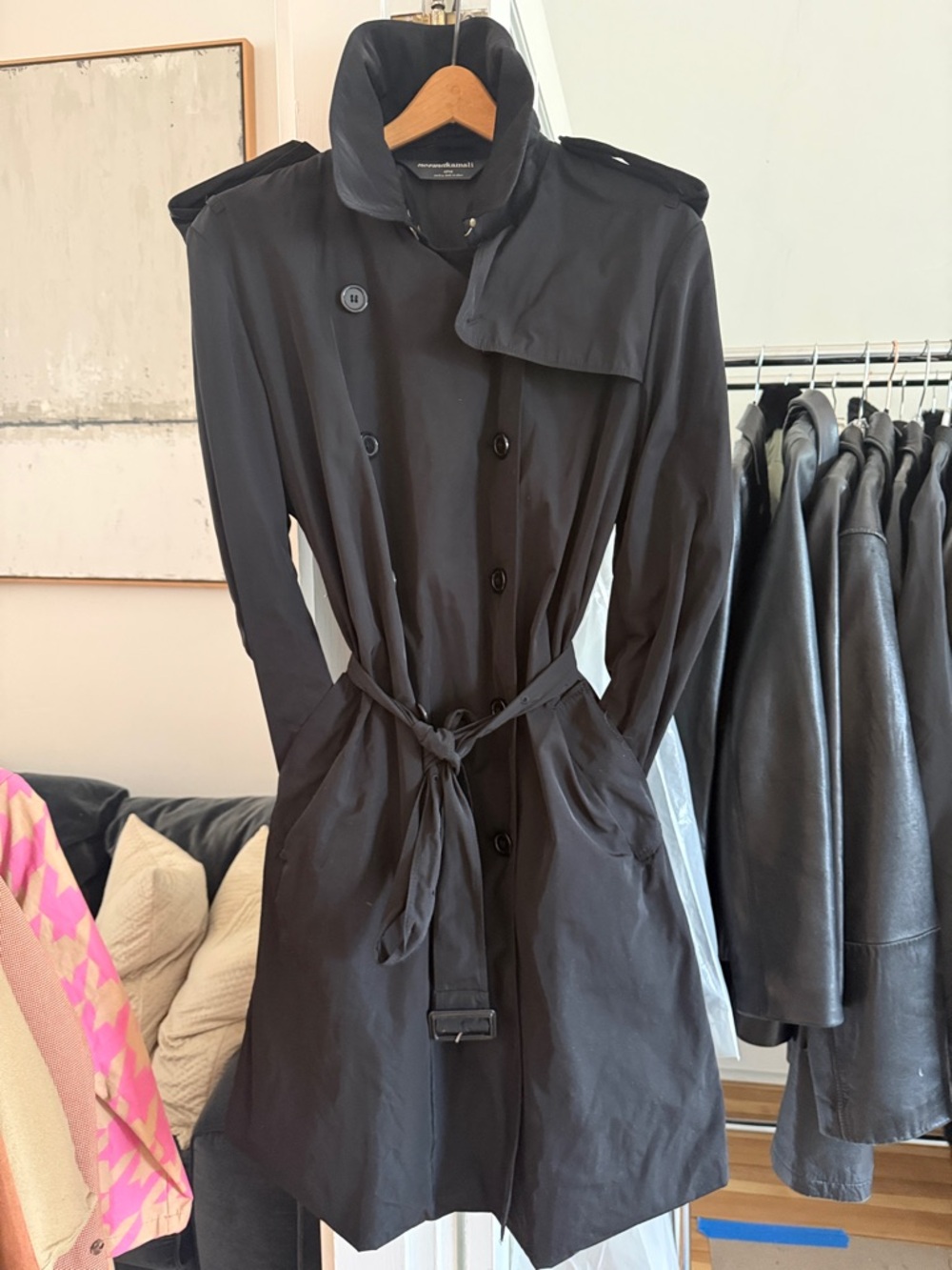 Norma Kamali Black trench Coat with Collar Detail